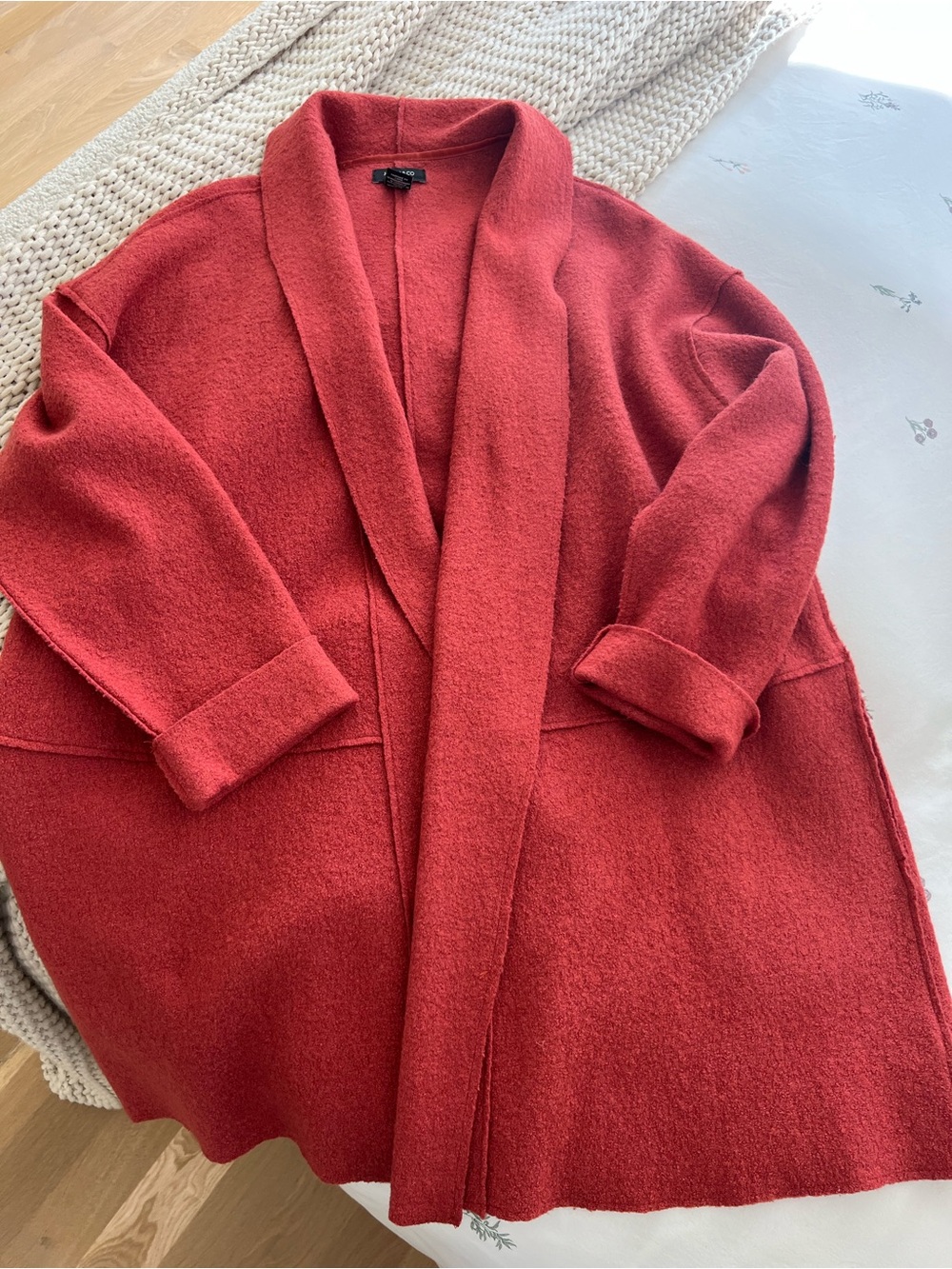 Jones New York Open-Front Shawl Collar Cardigan in Brick Red
